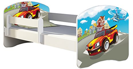 Kinderbett Jugendbett mit einer Schublade und Matratze Weiß ACMA II 140 160 180 40 Design (180x80 cm, 03 Racing Car)