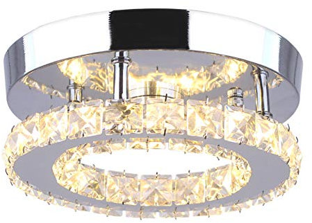 Dixun Contemporary Mini Crystal Chandelier Flush Led Crystal Ceiling Light Finish Chrome Crystal Pendant for Living Room Kitchen Office Bedroom Dining Room Island (Warm Round)