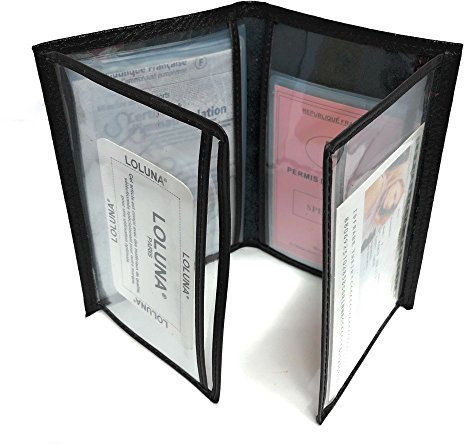 LOLUNA® Etui Carte Grise Cuir, permis Conduire Voiture, identité et Assurance - 4 Volets - Plusieurs Couleur Homme et Femme - Noir
