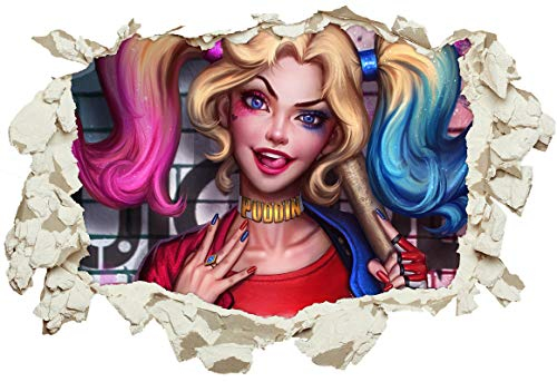 Unified Distribution Harley Quinn - Wandtattoo mit 3D Effekt, Aufkleber für Wände und Türen Größe: 92x61 cm, Stil: Durchbruch