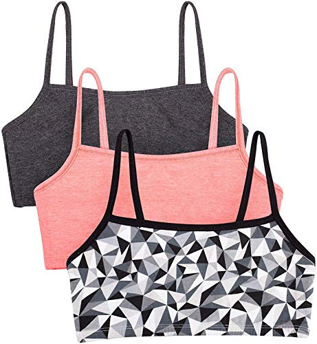 Fruit of The Loom Womens Spaghetti Strap Cotton Pull Over 3 Pack Sports Bra, Kaleidescope/Charcoal/Punchy Peach, 32