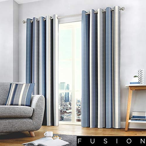 Fusion Two Curtain Panels, Cotton,Polyester, Blue, W229cm (90) x D229cm (90)