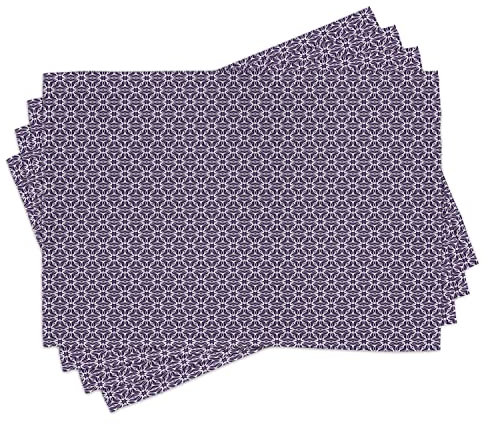 ABAKUHAUS Lila Platzmatten, Monotone Design Romantische, Waschbare Stoff Esszimmer Küche Tischdekorations Digitaldruck, Weiß Lila