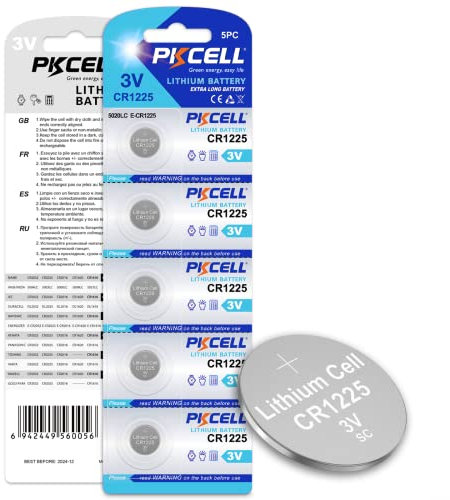 CR1225 Battery 3V Lithium Button Batteries for Car Key,Thermometer,Small Remote,5 Pcs,PKCELL