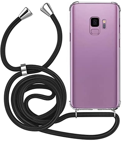 MyGadget Strap Case for Samsung Galaxy S9 - Crossbody Phone Cover - TPU Silicone Case with Neck Holder - Cord Lanyard Carrier with Rope in Black