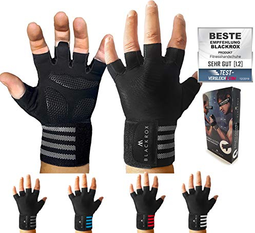BLACKROX Trainingshandschuhe Vergleichssieger Fitness Handschuhe mit Handgelenkstütze Herren u. Damen, Handschuhe für Kraftsport, Gym Gloves Fitnesshandschuhe, Bodybuilding (Black,XL)