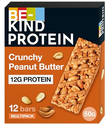 BE-KIND - Barres de Céréales Protéinées - Beurre de Cacahuètes Croquant - Sans Gluten - Riche en Fibres - Grand Format - 12 x 50g