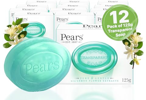 Pears Pure & Gentle Transparente Seifenstücke mit natürlichen Ölen - Erfrischende Reinigung, Tägliche Anwendung für Gesicht & Körper, Alle Hauttypen, Männer & Frauen - 12er Pack, 125g