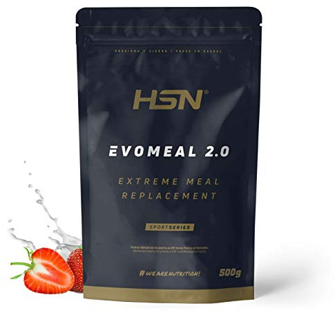 HSN Sustitutivo de Comidas Evomeal 2.0 | Fresa 500g | Proteína Whey + Harina de Arroz + Vitaminas + Minerales + Omega 3 y 6 | No Contiene Dosificador | No-GMO, Sin Gluten y Vegetariano
