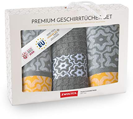 ZWOLTEX Hochwertige Geschirrtücher aus 100% Baumwolle I Made IN EU I Oeko-TEX 100 I Jacquard Geschirrhandtücher Geschenkset - 2X Küchentücher + 1x Handtuch Marsala Gelb