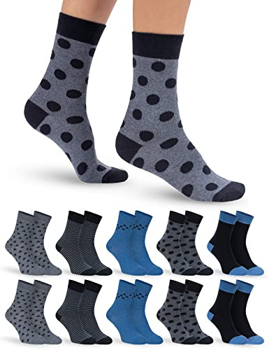 OCERA 10 Paar Damen Socken mit buntem Punkte-, Streifen- & Rauten-Muster