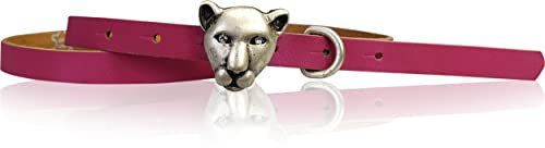 FRONHOFER schmaler Damengürtel, Katzenkopf Tiger Gürtelschnalle Straß, 1,5 cm, 18687, Größe:Körperumfang 100 cm/Gesamtlänge 115 cm, Farbe:Pink