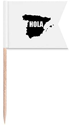España Esquema Mapa Hola Saludos Banderas de Palillo de Dientes Marcado para Fiesta Pastel Comida Queso