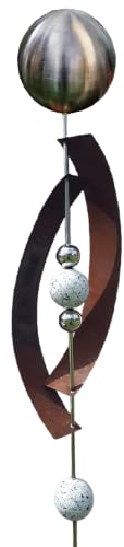 Jürgen Bocker Garten-Ambiente Gartenstecker Skulptur Deimos 145 cm aus Cortenstahl & Edelstahl mit obere Kugel Edelstahl Schwarz matt gebürstet