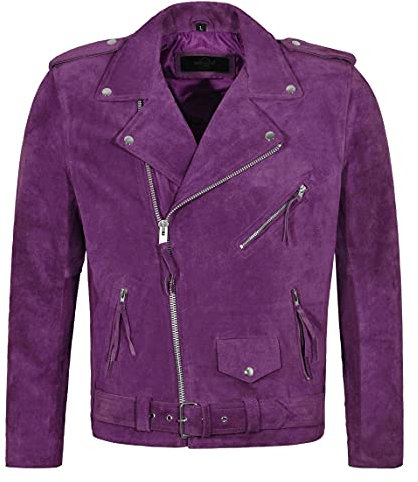 Smart Range Leather BRANDO Giacca in pelle da uomo in pelle scamosciata viola in pelle scamosciata da motociclista MBF (XXL)