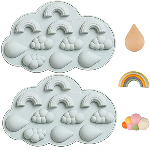 DUBENS 2 Stück Regenbogen Wolke Regentropfen Schokolade Candy Silikonformen, Regen Thema Gummy Fett Bombe Fondant Kuchen dekorieren Form Harz Mini Seife Tonform
