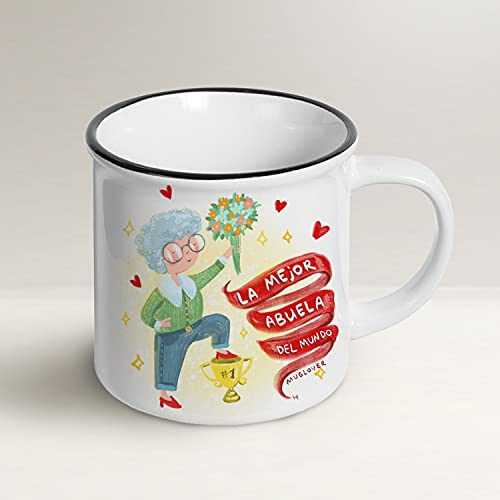 Mug Lover – La Mejor Abuela del Mundo – (ESPAñOL) – Geschenkidee für Taza, Tarjeta de Glücksbringer mit Sobre y Bolsita de Organza