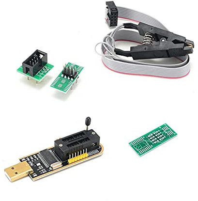 ElectroWorldFR CH341A USB Programmer 24/25 Series EEPROM Flash BIOS + SOIC8 SOP8 Clip Adapter Modul