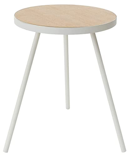 Yamazaki 5558 Tower Runder Beistelltisch, weiß, Stahl/Holz, Minimalistisches Design, 49 x 48 x 50 cm (LxBxH)