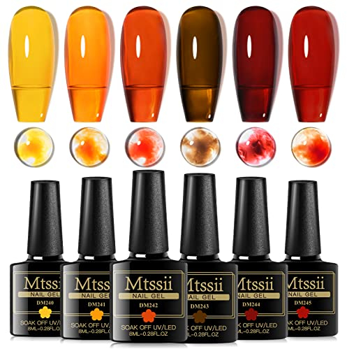MTSSII Jelly Crystal Gel Nagellack, 6 Bernstein Farben Transparenter Jelly UV Nagellack Set Schildkrötennagel Soak Off LED UV Nagel Gel DIY Nagel Kunst Starter Maniküre Salon Kit