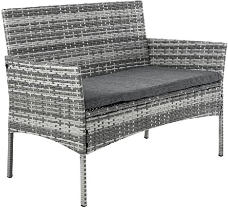 Azuma Grey Rattan 2 Seater Garden Bench Outdoor Furniture Steel frame Woven Cover