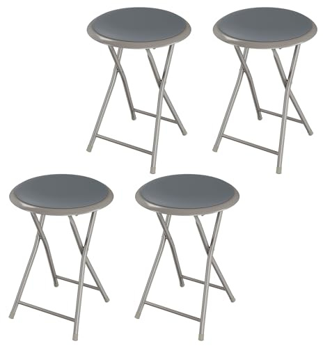 Lavish Home Folding Bar Stool - Set of 4 Heavy-Duty 18-Inch Stool with 225lb Capacity and Padded Seats for Dorm, Recreation or Game Room (Gray)