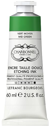 Charbonnel Kupferdruckfarben, hochpigmentierte Tiefdruckfarbe, ausgezeichnete Lichtechtheit, Vegan, lebendige Farben, alterungsbeständig, 60ml Tube - Mittelgrün