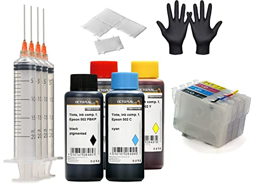 Octopus Befüllbare Fill In Patronen für Epson 502 mit Autoresetchip und Druckertinte 4X 250ml