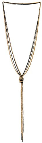 COOLSTEELANDBEYOND Bohe Chic Gold Schwarz Lariat Halskette Statement Franse Quaste Anhänger Strass Multi-Strang Lange Kette Y-Form