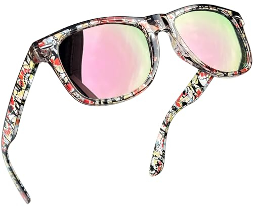 Joopin Occhiali da Sole Specchiati Uomo Donna Polarizzati Classici Quadrati UV400 Protezione per Guida Pesca Guidare Golf Retrò Anni 80 Design (Rosa a Specchio)