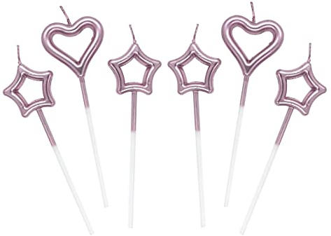 Lahviuu 4 pcs Sternform Geburtstagskerzen 2 pcs Herz Geburtstagskerze,Cake Topper Geburtstag Kuchen Deko,Kerzen für Kuchen Kinder Hochzeit Party Jahrestag Valentinstag Festival,Roségold