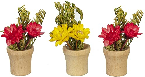 Melody Jane Dolls House Flower Pots Yellow & Pink Miniature Garden Accessory 1:12 Scale