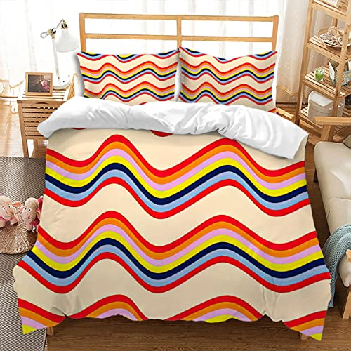 huitutu Bunte Welle Bettwäsche-Set 135x200cm Bunte gestreifte Welle Muster Mikrofaser braun Bettbezug Junge Mädchen Welle Bettwäsche und 1 Kissenbezug 80x80cm