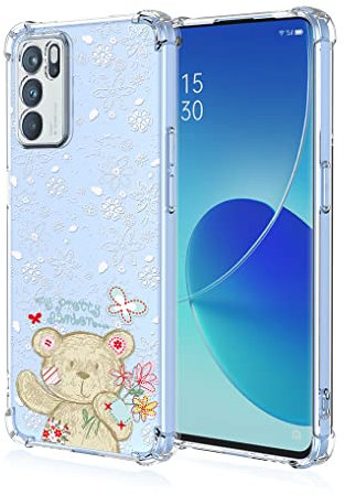 SEAHAI Coque pour Oppo Reno 6 5G (Reno6 5G), Ultra Mince Élégant en Silicone Souple Motifs Colorés Housse Brillante Antichoc, Transparent TPU Gel Étui - Ours