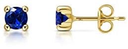 Amberta Allure Damen Ohrstecker aus 9K Gelbgold mit Synthetischen Edelsteinen: Imitation Saphir 4 mm Stein
