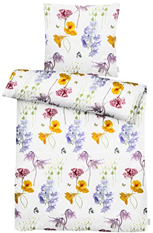 APELT Bettwäsche-Garnitur Celine GOTS Blüten 135x200 + 80x80 cm Weiß
