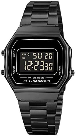 Nicoone Digitaluhr mit Edelstahlband, LED-Hintergrundbeleuchtung, wasserdicht, stilvolle Armbanduhr für Herren (Schwarz)