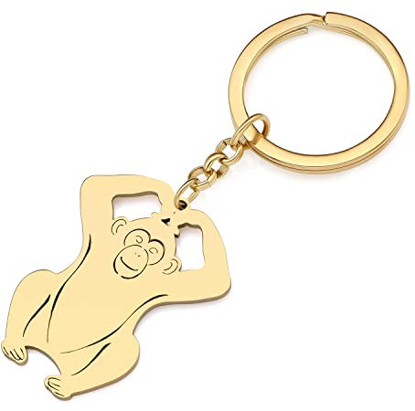 RAIDIN Edelstahl Gold Silber Plattiert Süße Tier Schlüsselanhänger Schlüsselring Geschenke für Damen Mädchen Auto Handtasche Schlüssel Charms Zubehör (Gold-151 Affen)