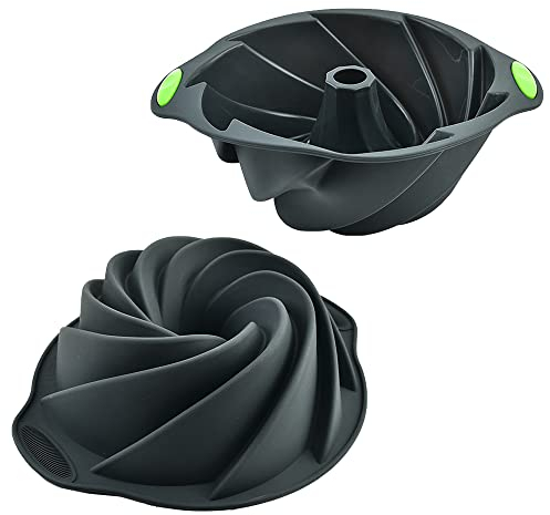 Moule Gateau Silicone, 9 Pouces Forme de Spirale Moule à Kouglof en Slicone Antiadhésif, Moule en Silicone Moules à Cake pour, Muffins, Gâteaux, Pudding (Gris Foncé)