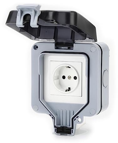Gearmax Enchufe de Exterior, Toma de Corriente Exterior IP66 con Interruptor, Enchufe Exterior Impermeable, Enchufes Estancos para Cocina Baño Garaje Piscina y Jardín
