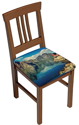 KOOLR Norwegen Fjord Natur Cape Print Stuhlhussen Weich Waschbar Esszimmer Stuhlhussen Sitzbezüge für Küche Hotel Büro (4 Stück)