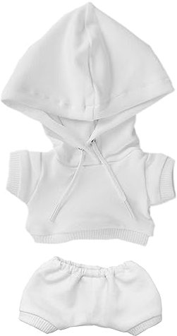 Niannyyhouse Puppenkleidung Plüsch Elastisch Robust Sport Kostüm Hoodie Hosen Weiche Plüsch Zubehör 20cm Weiß
