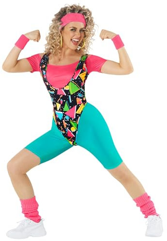 Morph 80er Aerobic Kostüm Damen, 80er Jahre Aerobic Outfit, Kostüm Aerobic Outfit 80er, Body Aerobic 80er, Aerobic Body 80er Neon, 80er Jahre Body - M