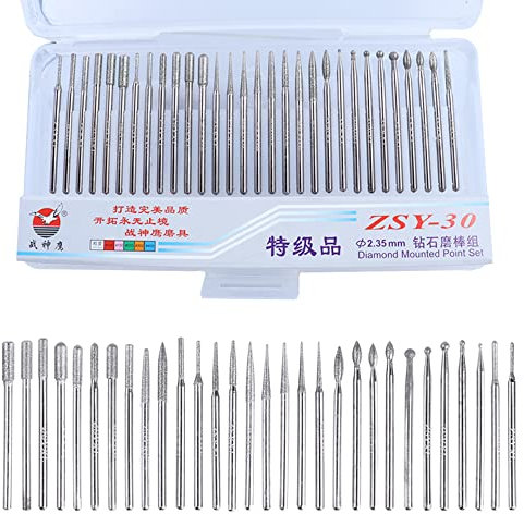 Mesee 30 Pezzi Frese Diamantate, Set di Punte da Smerigliatura per Trapano 2,35 mm Frese Rotative Punte Diamantate per Lime Rotative per Levigare Riparare Incidere Sbavatura