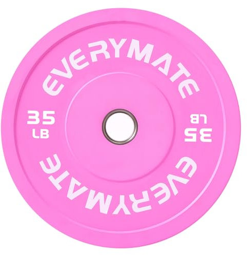 EVERYMATE Pink Hantelscheiben, 15,9 kg, 1 Stück, olympische Hantelscheiben für Krafttraining und Crossfit, Stahleinsätze, Gummi, Edelstahl