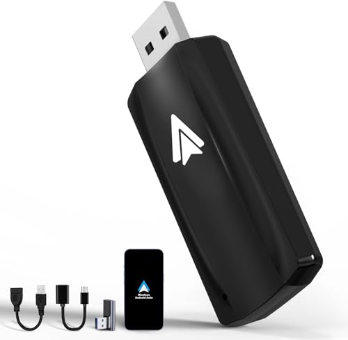 MSXTTLY Adaptador Inalámbrico Android Auto, Android Auto Wireless Adpater Convertir Wired AA to inalámbrico,5Ghz WiFi, Actualizar en línea,USB ángulo Recto 90°, 2 Adaptadores, Negro