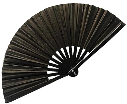 EORROE Large Rave Folding Hand Fan for Men/Women,Holographic Rave Fan for Women Club Dance Party,Festivals,Halloween, EDM, Music Festival,Club,Event,Party,Dance,Performance,Decoration, Gift (Black)