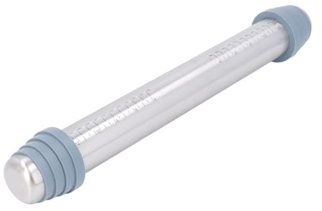 Edelstahl Nudelholz, 42x5.5cm Teigroller, Antihaft Teigrolle Backzubehör mit 4 Silikon Führungsringen, Dicke Verstellbares Mehlstäbchen Küchenrollwerkzeug mit Messmarkierung für Pizza Kuchen Baken