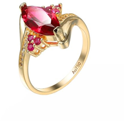 Epinki 18K Gold Solitärring, Vintage Hochzeitsring mit Labor Erstellt Rubin Rose Rot, Trauringe Moissanit Echtgold Schmuck, Gr.61 (19.4)