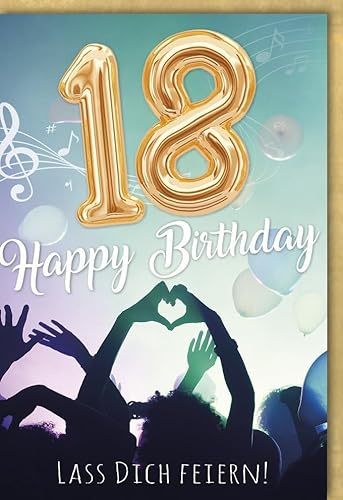 Geburtstagskarte zum 18. für Jugendliche Modern - 18 Jahre - Feierliche Volljährigkeit mit Ballons - Klappkarte mit Umschlag
